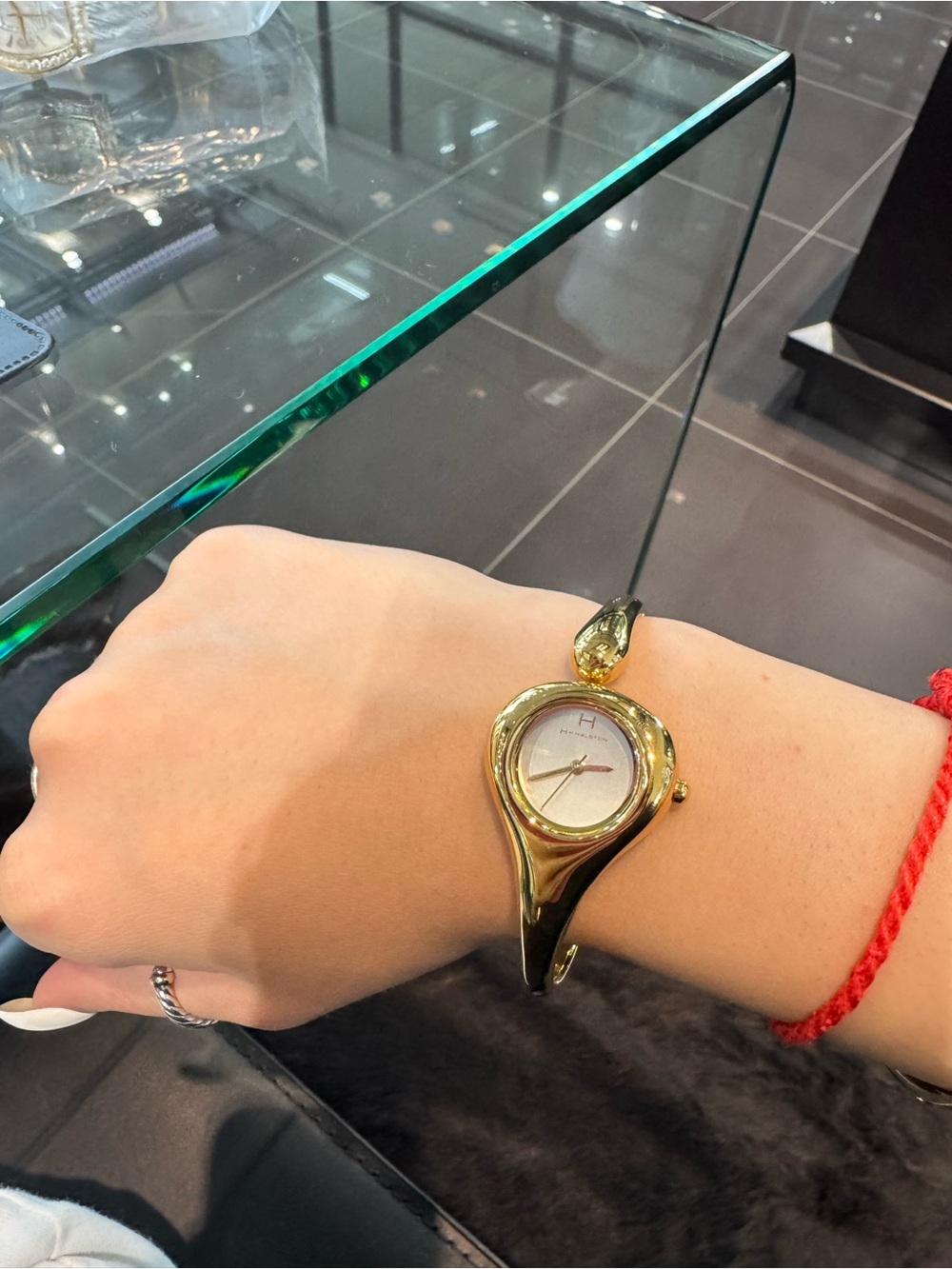 New H by Halston Sculpted Hinged Bangle Watch in Gold-Tone